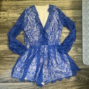 Elegant Blue Lace Women's Romper